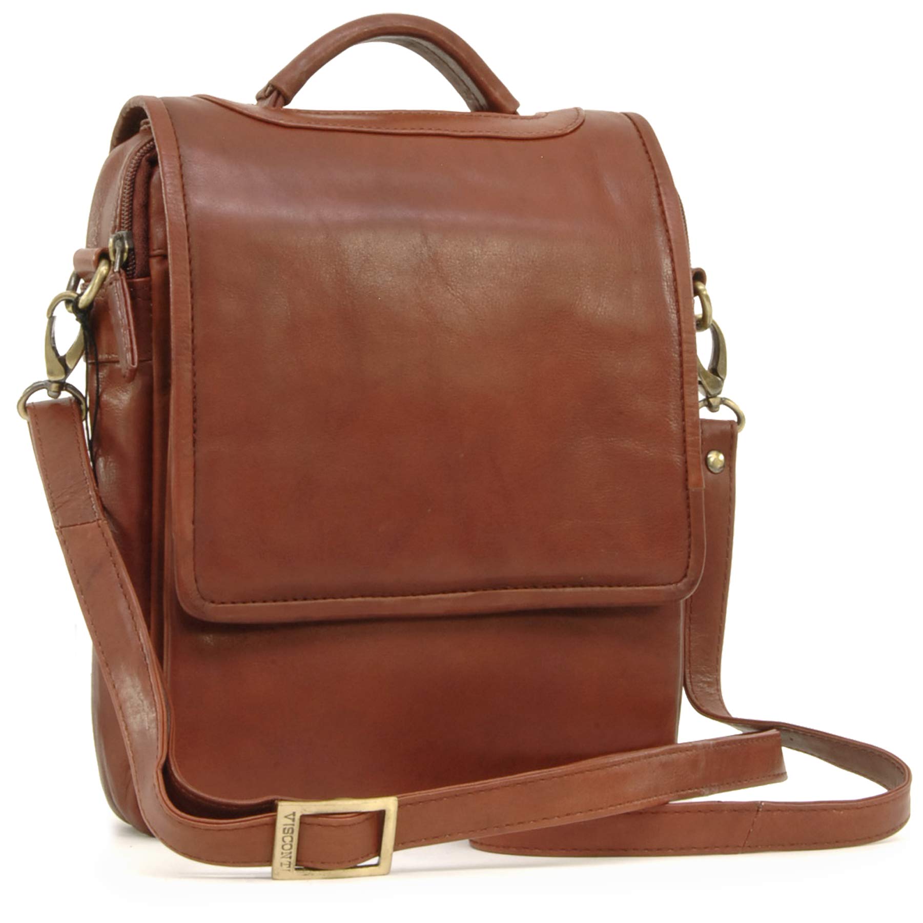 VISCONTI - Women's Leather Crossbody Bag - Medium Briefcase/Work Bag - Detachable Adjustable Shoulder Strap - 1603 Grace - Brown