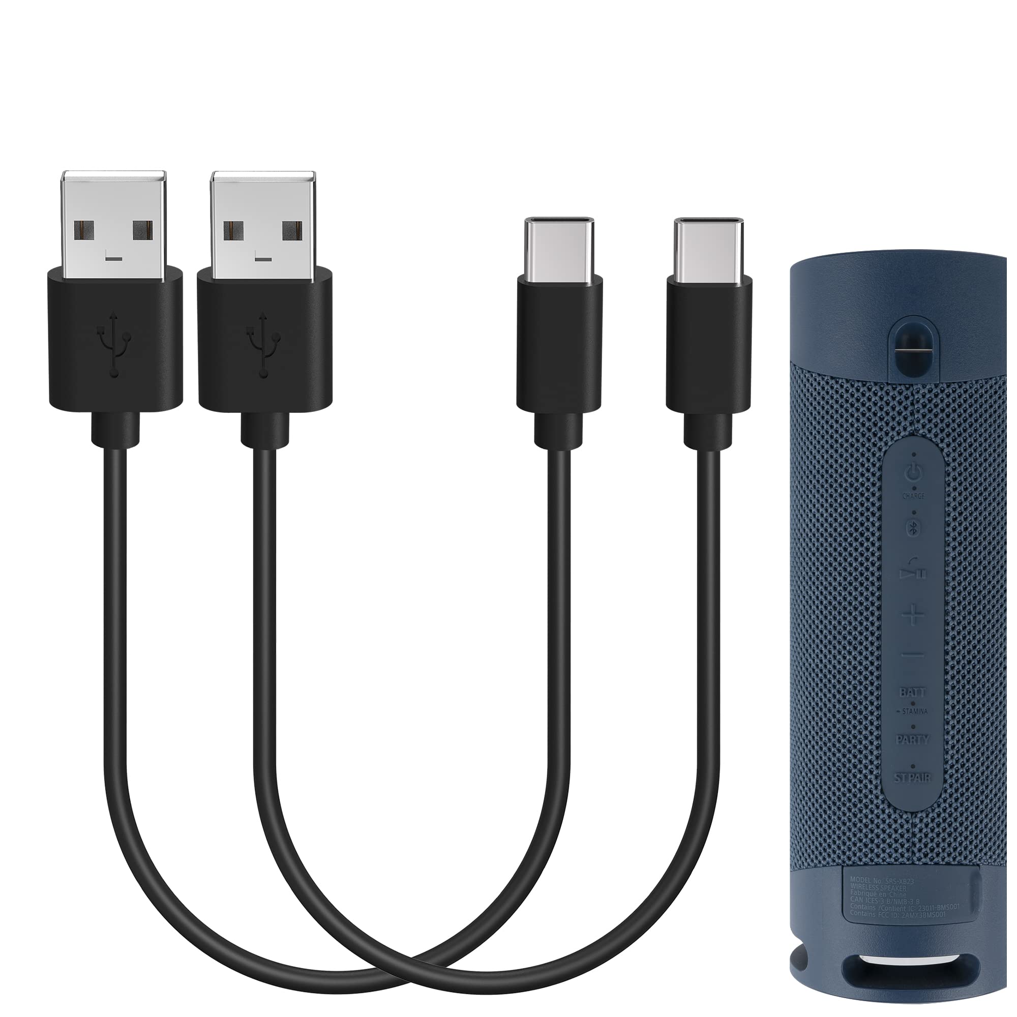 GEEKRIA USB Speakers Short Charger Cable Compatible with Sony ULT Field 5/Field 3, SRS-XB100/XB43/ XB33/XB23, LSPX-S3, USB to USB-C Replacement Power Charging Cord (1ft/30cm 2 Pack)