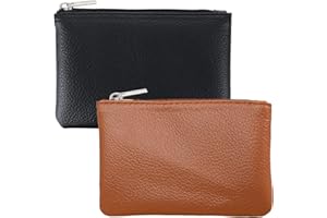 PENGJINYU 2 Pack Leather Zipper Coin Purse, Portable PU Leather Coin Purse,Mini Coin Pocket Pouch Change Holder, Coin Pouch with Zipper for Men Women Headset Credit Card ID Key Lipstick (Black&Brown)