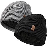 Wmcaps Winter Hats for Men Women, 2 Pack Fleece Lined Beanie Soft Warm Knit Hat Ski Stocking Cap for Cold Weather