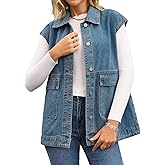 CIMUK Womens Long Denim Vest Button Down Oversized Sleeveless Utility Jean Jacket