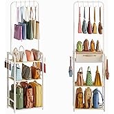 Tall Purse Organizer for Closet with 5 Purse Hanger & 6 Side Hooks, 4 Tier Floor-Standing Purse Rack Stand for Purse Storage, Narrow & High-Capacity Handbag Organizer, Backpack Storage for Small Place