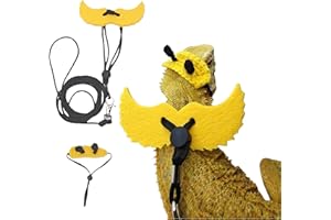 HOMEDY CRAFTS Adjustable Bearded Dragon Harness with Wings and Bee Hat Set, Lizard Leash Cute Hats for Small Reptiles Geckos Hamster, Bearded Dragon Stuff, Leopard Gecko Accessories (Head Cover+Traction Rope)