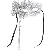 Happyyami Handheld Masquerade Mask with Stick for Women Venetian Style Party Mask for Masquerade Ball Mardi Gras Cosplay Stage Performance 13.4 Inch