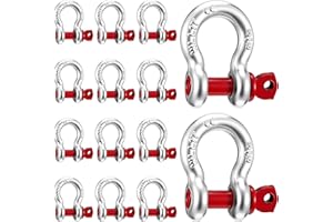 AOJSUP 12pcs Heavy Duty Anchor Shackle, 3/8" D Ring Shackles for Rigging, 1 Ton Bow Shackles with Screw Pin, Carbon Steel Clevis Shackle for Towing, Marine, and Industrial Use
