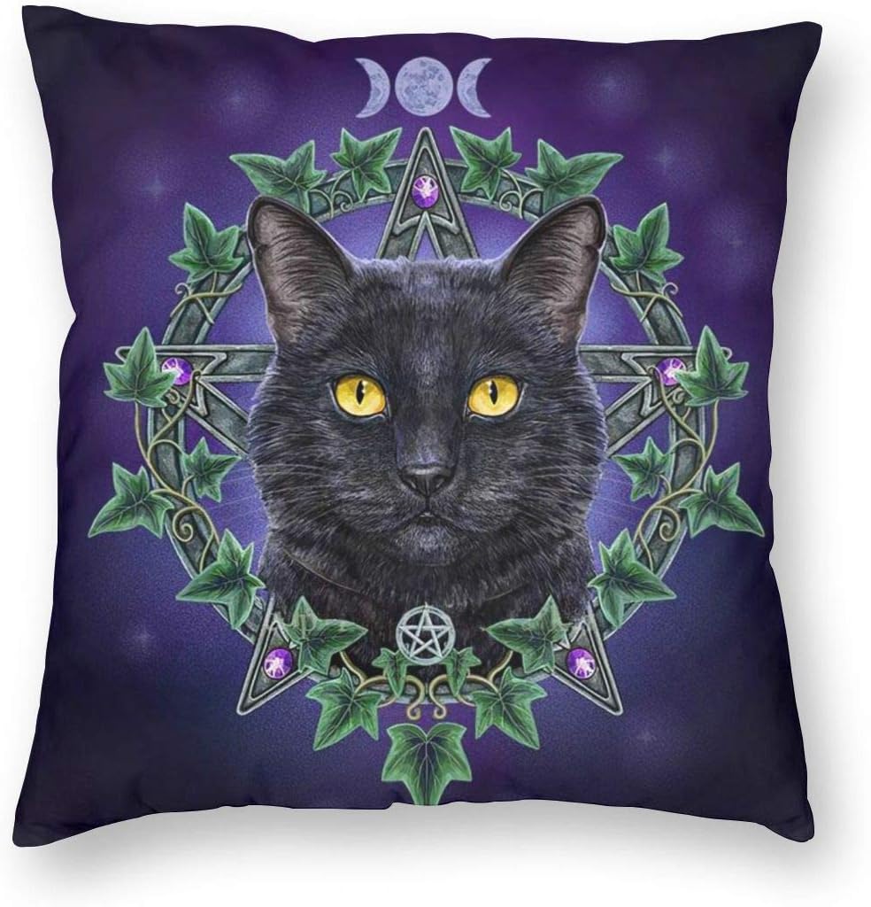 MINIOZE Wicca Black cat Halloween Wiccan Print Plush Soft Square Pillow Covers Home Decor Cushion Covers Decorations Gifts Pillowcase for Indoor Sofa Bedroom Car 18 x 18 Inch