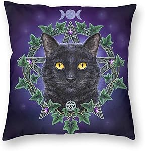 MINIOZE Wicca Black cat Halloween Wiccan Print Plush Soft Square Pillow Covers Home Decor Cushion Covers Decorations Gifts Pillowcase for Indoor Sofa Bedroom Car 18 x 18 Inch