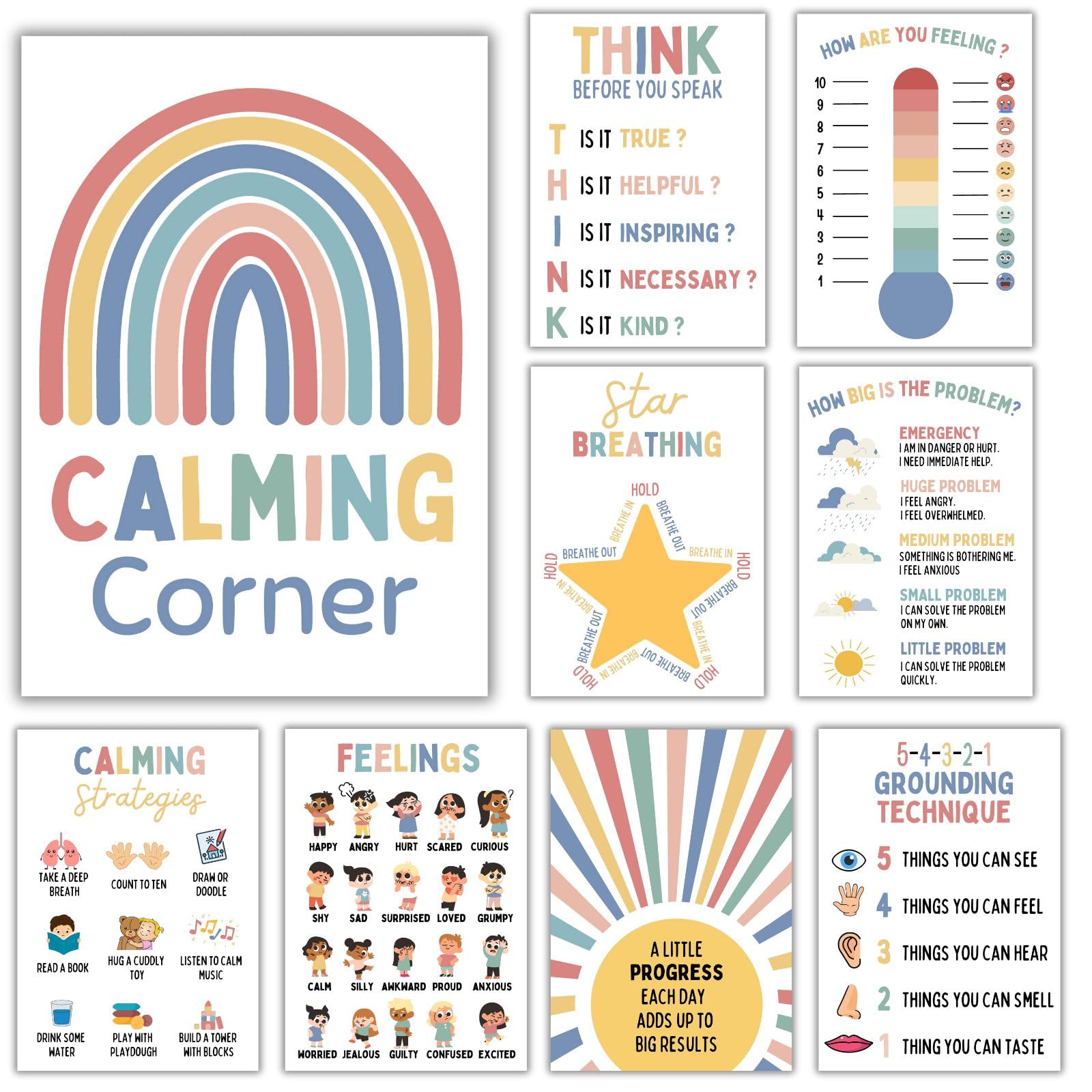 Calming Corner Classroom Posters-Feelings Wheel Chart Emotions Poster for Kids,School Counselor Teachers Classroom Must Haves Supplies,Calm Down Corner Educational for Preschool Therapy Office Decor