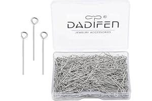 DADIFEN 304 Stainless-Steel Eye Pins for Jewelry Making 24 Gauge Silver Head Pins 0.6x25mm 500pcs/Box Open Eye Pins for DIY Making Earring Necklace Bracelets Dangle Charm Jewelry Findings Eyepins