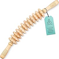 Wooden Massage Roller Stick - 12 Rollers - Curved Wood Therapy Massage Tool for Body Sculpting, Fascia Release & Lymphatic Dr