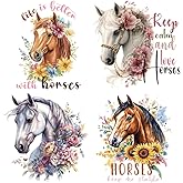 SUPERDANT 4PCS Horse and Flowers Iron On Transfer Patches Animals Heat Transfer Stickers DIY Iron On Decals Washable Heat Transfers Paper for Clothing T-Shirt Backpacks Bag Pillow Decor Applique