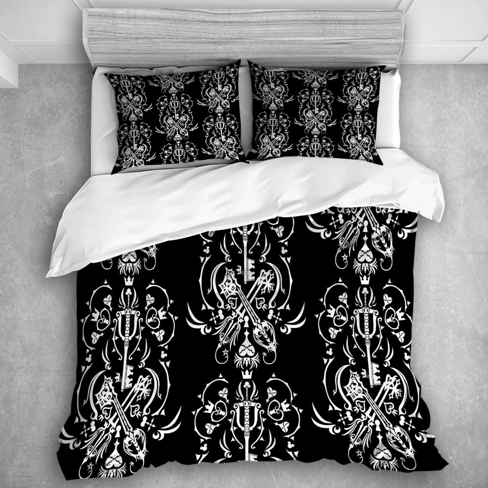 QINCO Duvet Cover Set Kingdom Hearts Decorative 3 Piece Bedding Set with 2 Pillow Shams Twin
