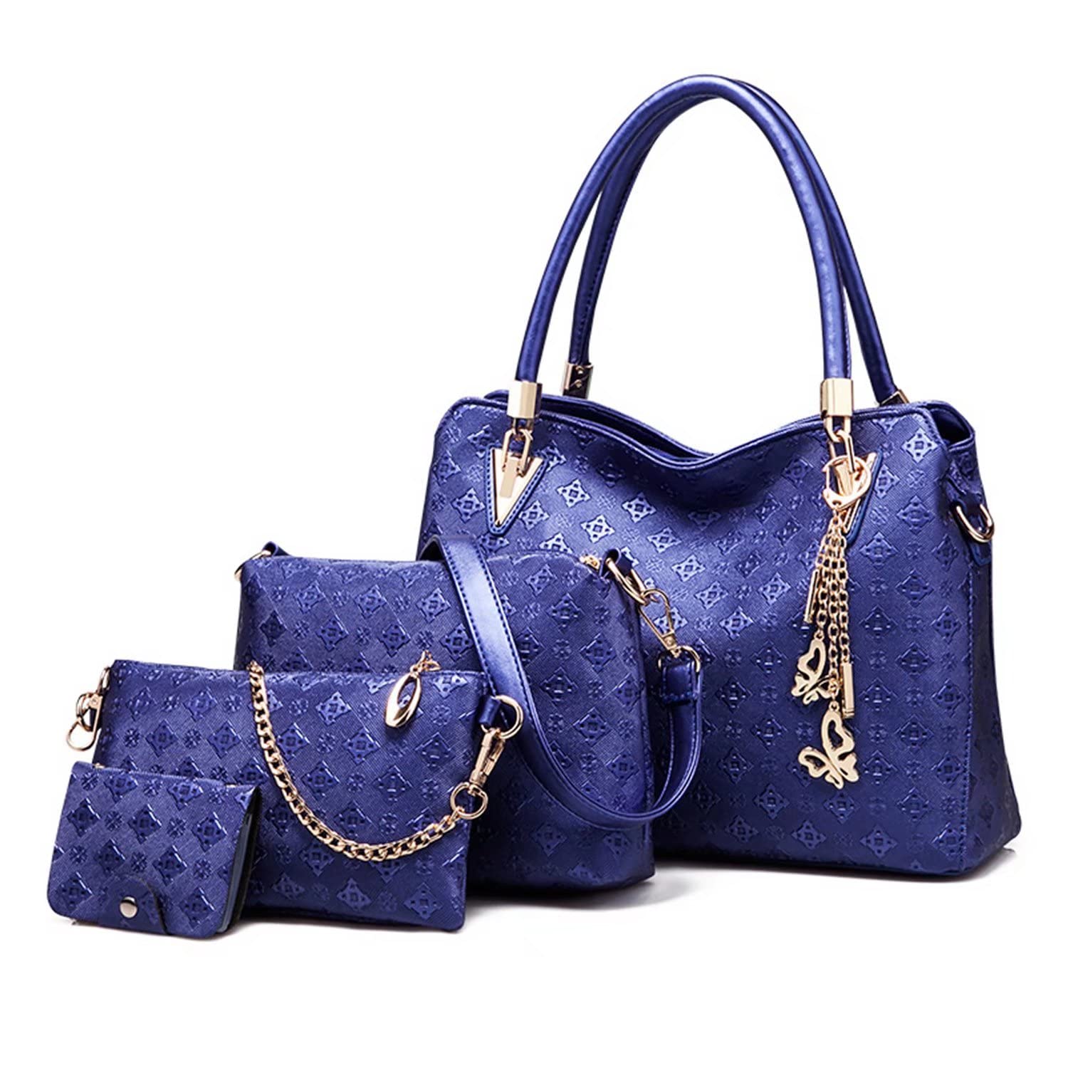 Pahajim Handbags for Women Ladies Bags Sets PU Leather Top-Handle Bag Large Shoulder Bag Crossbody Clutch Purse 4 Piece for Work Office Shopping Party（Blue）