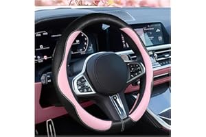 SuperKaKa Pink and Black Steering Wheel Cover 2025, PU Cute Breathable Anti Slip Comfort Imitation Leather Car Accessories fo