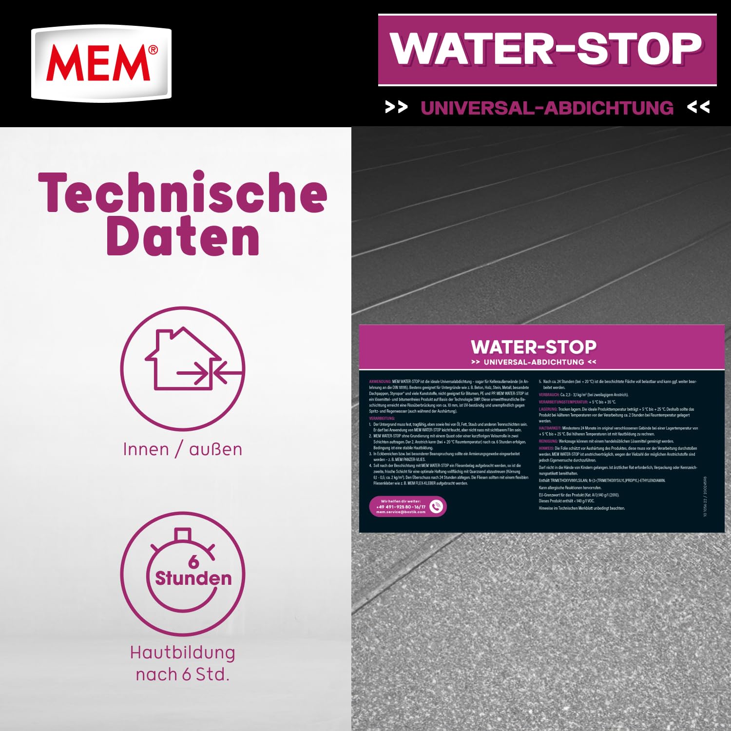 MEM Water Stop Abdichtungsmasse, Universalabdichtung & Feuchtigkeitssperre für innen & außen, Sofort dichtend, Lösemittel-, silikon- & bitumenfrei, Grau, 1 kg Eimer 3
