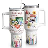 qoepfnsh Teacher Tumbler 40 oz Tumbler with Handle Travel Coffee Mug Cup Water Bottle Stainless Steel Insulated 40oz Tumblers with Lid and Straw Teachers Gifts for Women