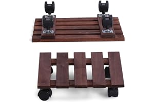 VICTORY RELAX Acacia Wood Square Plant Caddy with 360 Rotating Wheels, Heavy Duty Rolling Stand for Indoor & Outdoor Use, Flower Pot Dolly -Set of 2 Brown