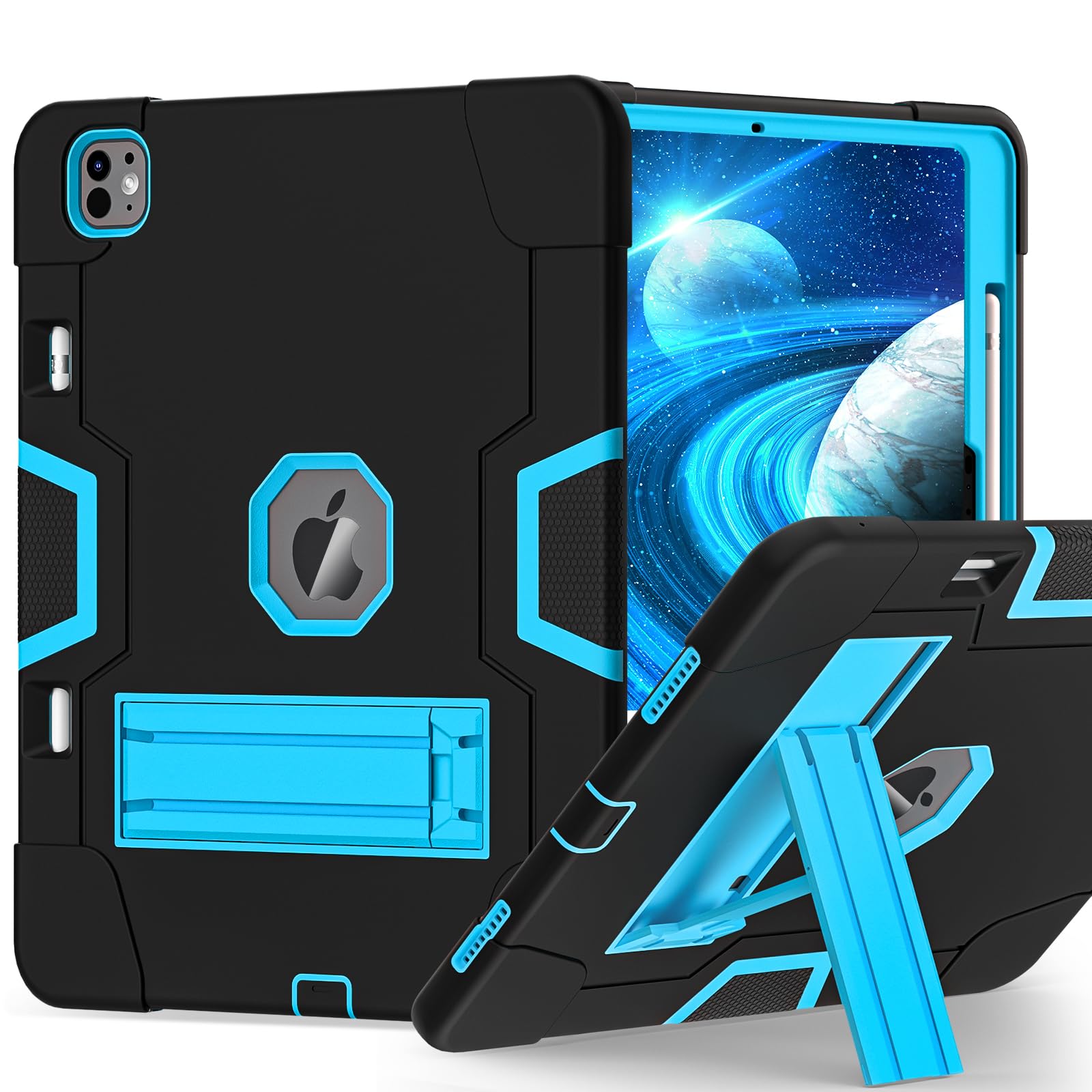 Photo 1 of TSQQST Case for iPad Pro 13 Inch M4 2024 with Pencil Holder, iPad Pro 13 Case Shockproof Rugged, Full Body Drop Protective Stand Case for iPad 13 Pro 7th Genneration, Black Blue