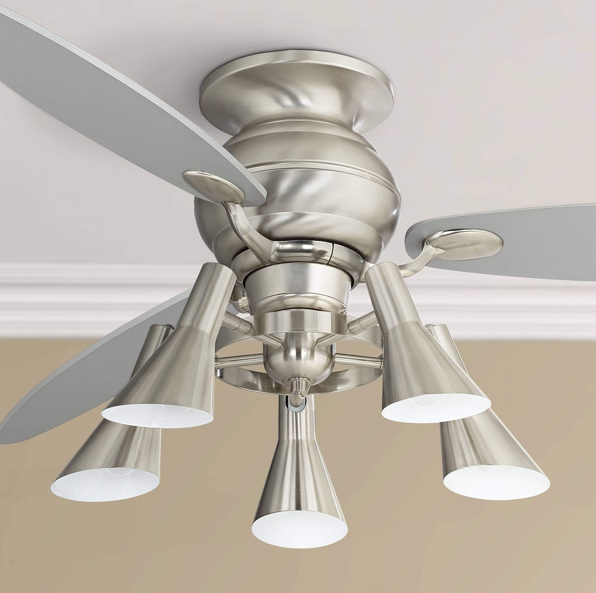 60" Spyder Modern Retro Hugger Low Profile Indoor Ceiling Fan with LED 5-Light Dimmable Brushed Steel Blade for House Bedroom Family Living Room Home Kitchen Dining Office - Casa Vieja