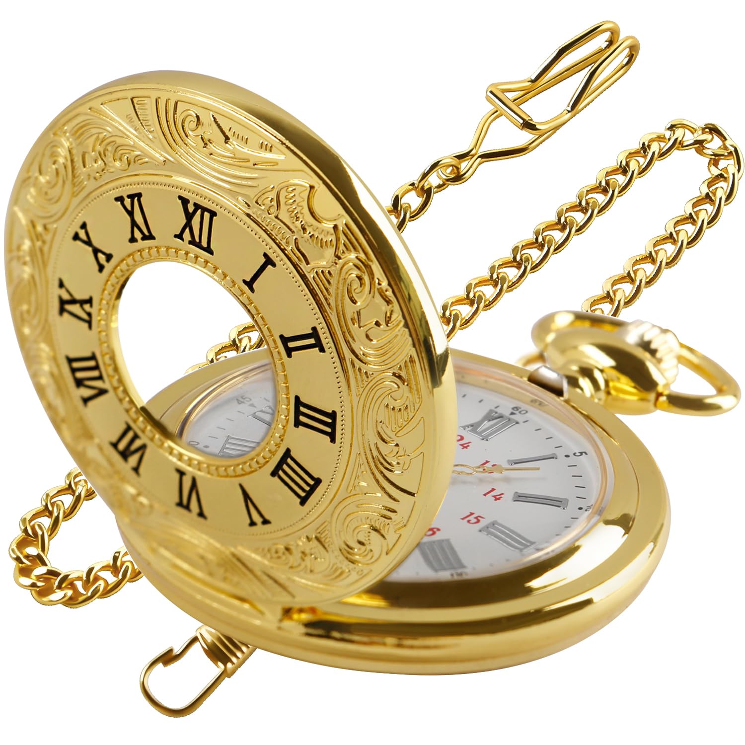 Tiong Quartz Pocket Watch Classic Pendant Golden Fashion Pocket Watch with Chain for Men Women
