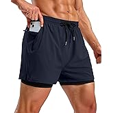 Pudolla Men's 2 in 1 Workout Running Shorts 5" Quick Dry Lined Gym Shorts Athletic with 4 Pockets for Men Tennis Training