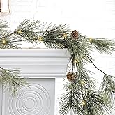 6.4ft Smokey Christmas Garland with Lights, Prelit Natual Rustic Cedar Pine Garland with Pine Cones for Home New Year, Mantle, Fireplace, Indoor Outdoor Decoration Simple Garland