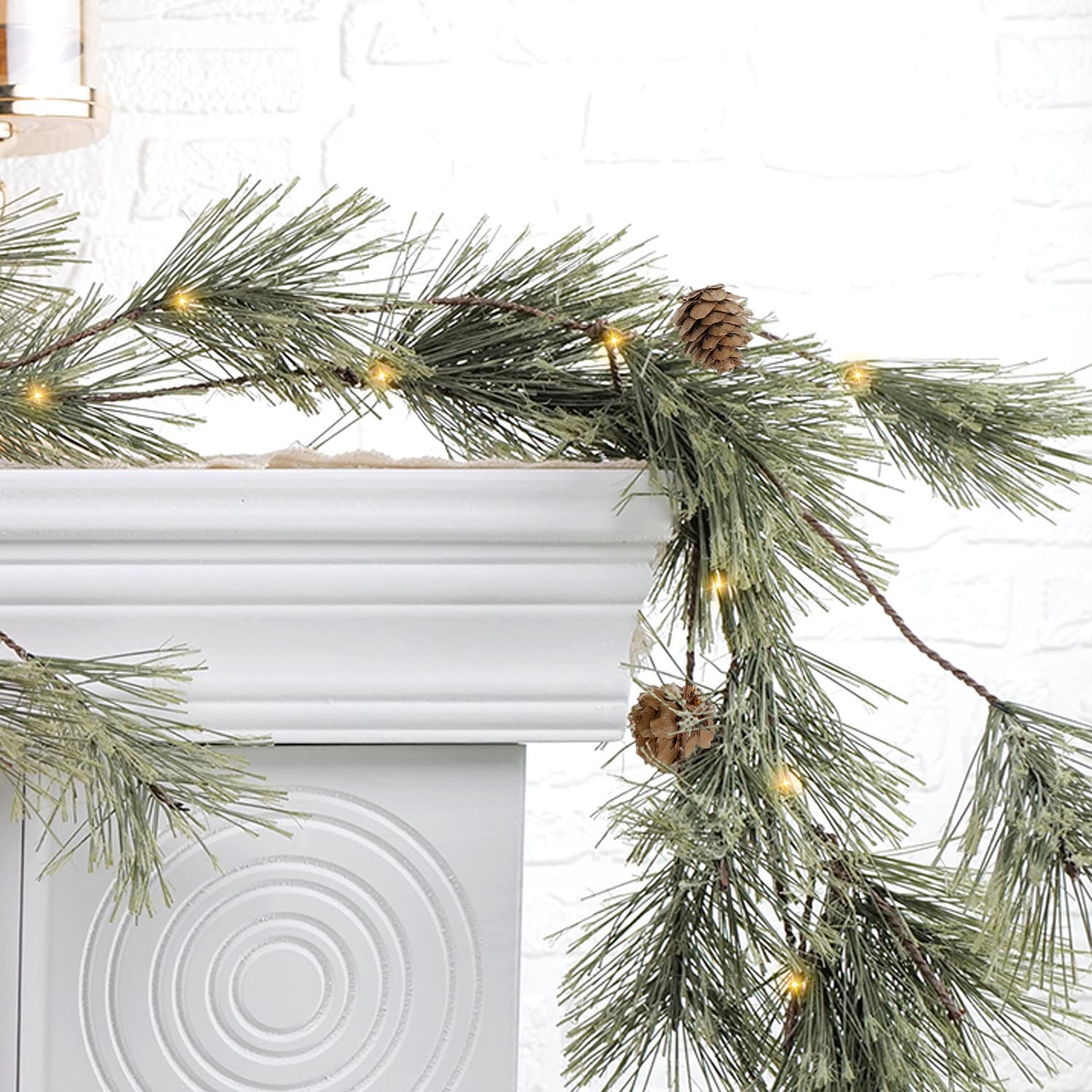 Photo 1 of 6.4ft Smokey Christmas Garland with Lights, Prelit Natual Rustic Cedar Pine Garland with Pine Cones for Home New Year, Mantle, Fireplace, Indoor Outdoor Decoration Simple Garland