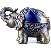 LAUYOO Metal Elephant Ashtray with Lid Windproof Ashtray Outdoor, Indoor Ash Tray for Weed, Vintage Practical Decoration Ashtrays for Cigarettes Great Gift for Men Women(NavyBlue)