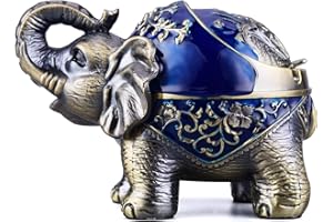 LAUYOO Metal Elephant Ashtray with Lid Windproof Ashtray Outdoor, Indoor Ash Tray for Weed, Vintage Practical Decoration Ashtrays for Cigarettes Great Gift for Men Women(NavyBlue)