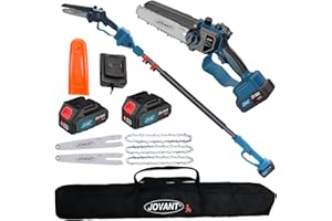 JOVANT Electric Pole saw, Cordless Pole Saw Battery Powered, Pole Chainsaws for Tree Trimming, 15Ft Reach Power Pole Saws with 2*MAX Batteries