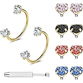 6ixGosh Horseshoe Nose Rings 18G Horse Shoe Nose Ring Hoops Surgical Steel Half Cartilage Tragus Earring Hoop Multicolor Alternative Cubic Zirconia Nose Septum Piercing Jewelry