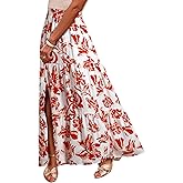 Happy Sailed Summer Skirts for Women Floral Print High Waist Flowy Split A Line Boho Maxi Skirt with Pockets