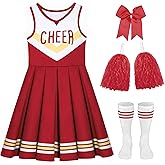 Davsolly Kids Cheer Uniform Girls Cheerleader Costume Red Cheerleading Outfit,Cheer Up Cosplay Cheerleader Gifts Sports