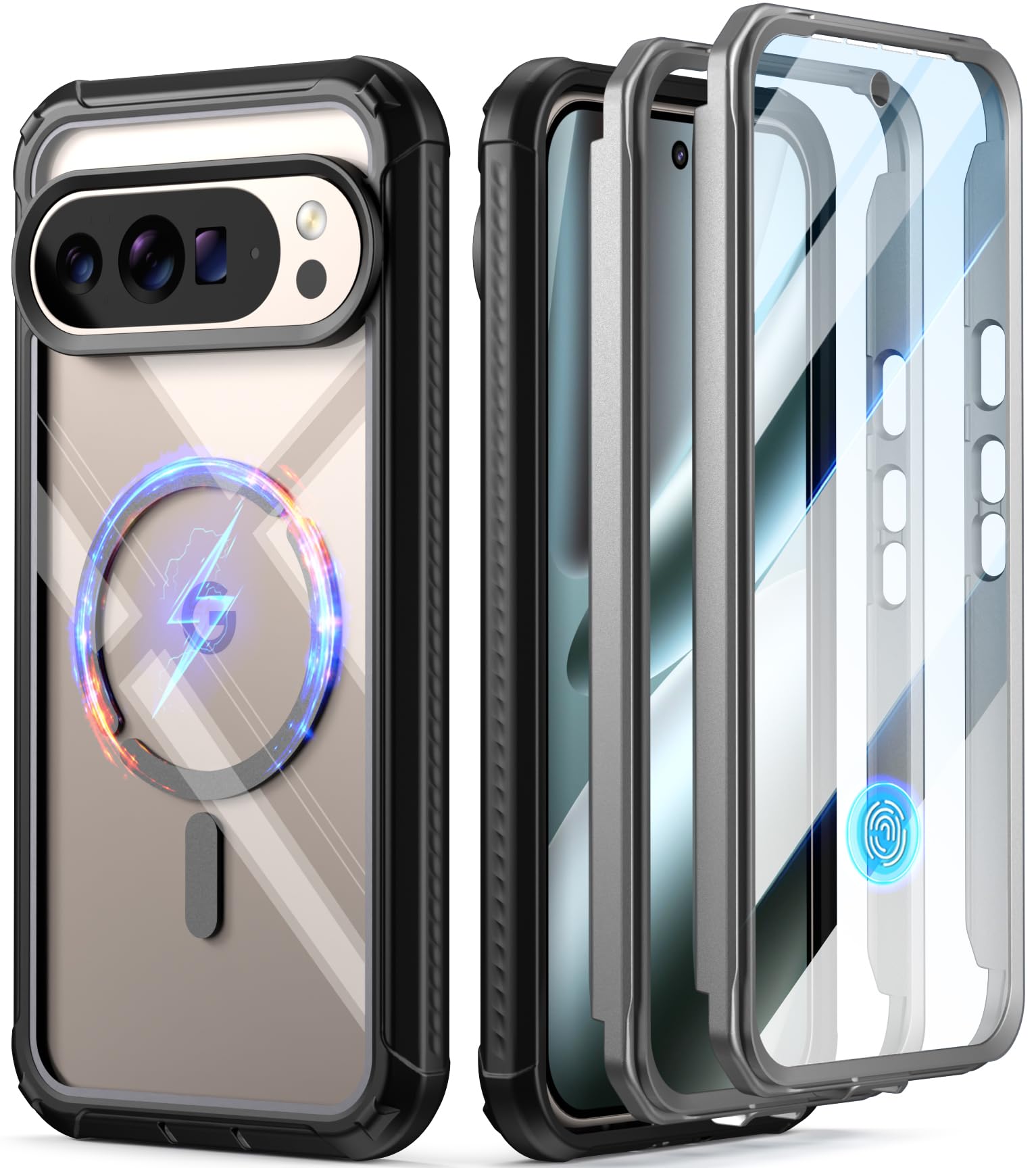 Poetic Guardian MagPro Case for Google Pixel 10 Pro XL 5G, [Compatible with MagSafe & Fingerprint ID], [2 Front Frame] Full-Body Shockproof Clear Cover with Built-in Screen Protector, Black/Clear