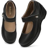 DOBOLIN Women's Dressy Mary Janes Pumps with Arch Support Round Toe | Adjustable Hook-and-Loop Strap, Comfortable Lightweight Platform Wedge Shoes for Office Commuting Work Daily Wear, Closed Toe