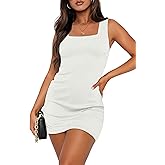 WIHOLL Womens Summer Mini Dress Graduation Party Club Cocktail Outfits Sleeveless Square Neck Bodycon Dresses