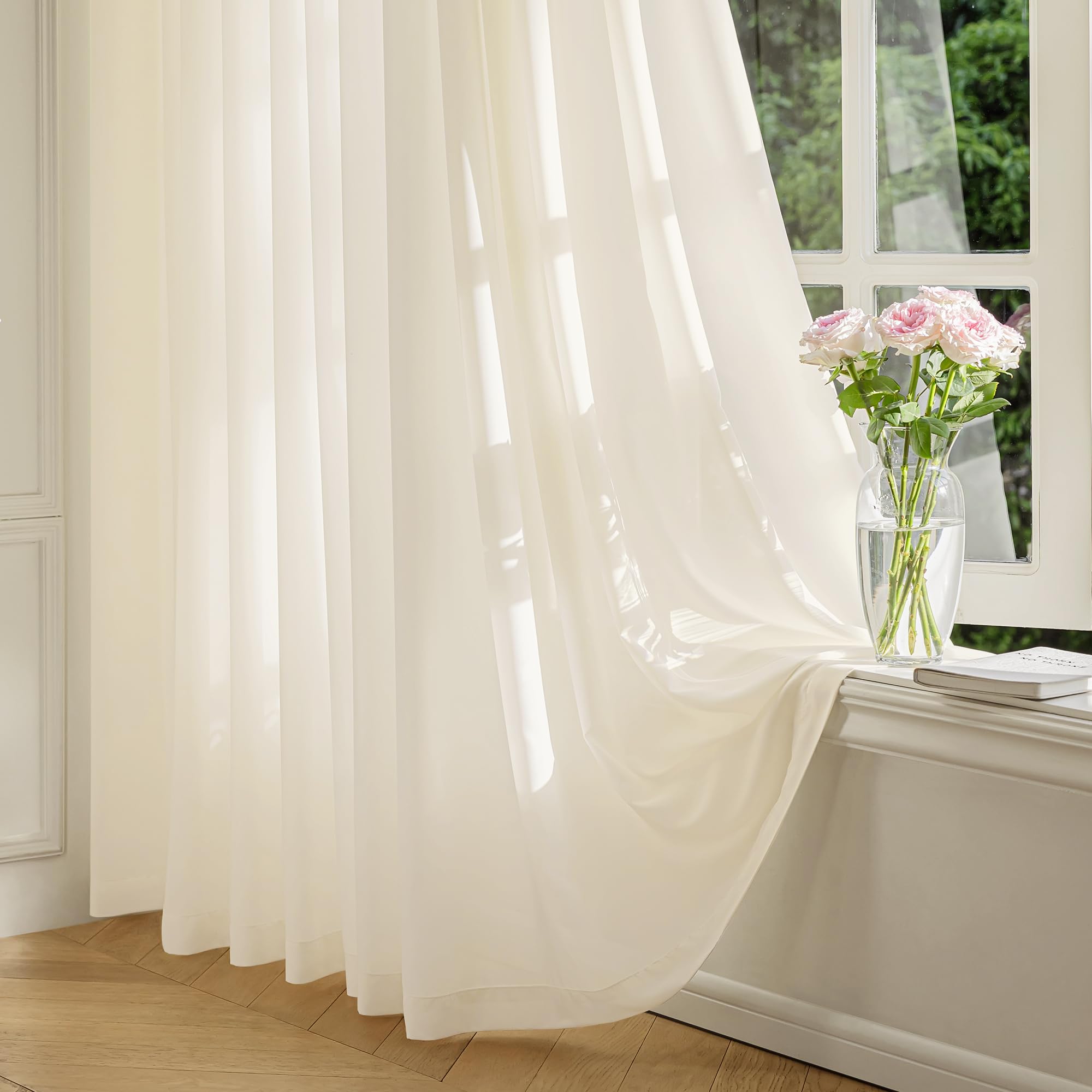 Photo 1 of *USED*
FMFUNCTEX Sheer Non-See-Through Taupe Curtains for Bedroom, Faux Silk That Let Light Curtains 108 inches Long Light Filtering Privacy Sheer Window Drapes for Living Room, Rod Pocket 2 Panels Set