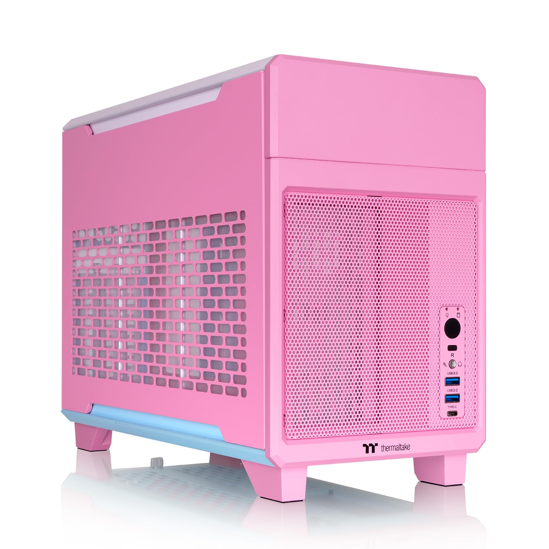 Thermaltake TR100 SFF Chassis; mITX Support; 18.9 Liters; PCIe 4.0 Riser Cable Included; 360mm GPU Clearance; 280mm Radiator Support; Removable PCIe Bracket; Bubble Pink; CA-11A-00SANN-00 Image Thermaltake TR100 SFF Chassis; mITX Support; 18.9 Liters; PCIe 4.0 Riser Cable Included; 360mm GPU Clearance; 280mm Radiator Support; Removable PCIe Bracket; Bubble Pink; CA-11A-00SANN-00 Image