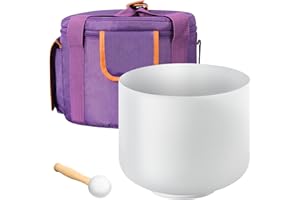 VEVOR Crystal Singing Bowl, 8-inch F Note Heart Chakra Singing Bowl, Portable Frosted Quartz Singing Bowl with Rubber Mallet, O-Ring and 8" Carrying Bag, Perfect for Meditation Yoga Sound Healing Bath