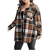 SHENHE Women's Plus Size Button Down Flannel Shirt Plaid Shacket Long Sleeve Loose Casual Blouse