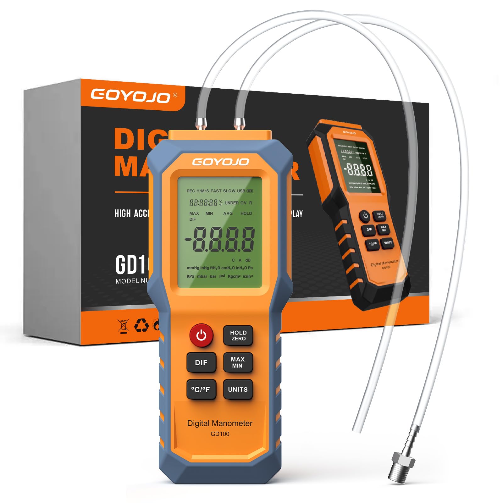 Photo 1 of Handheld Manometer with Backlit, Dual-Port HVAC Digital Manometer Gas Pressure Tester, LCD Screen & Indoor Temperature Measurement, 12 Units, for Natural Gas Pipelines Ventilation Detection