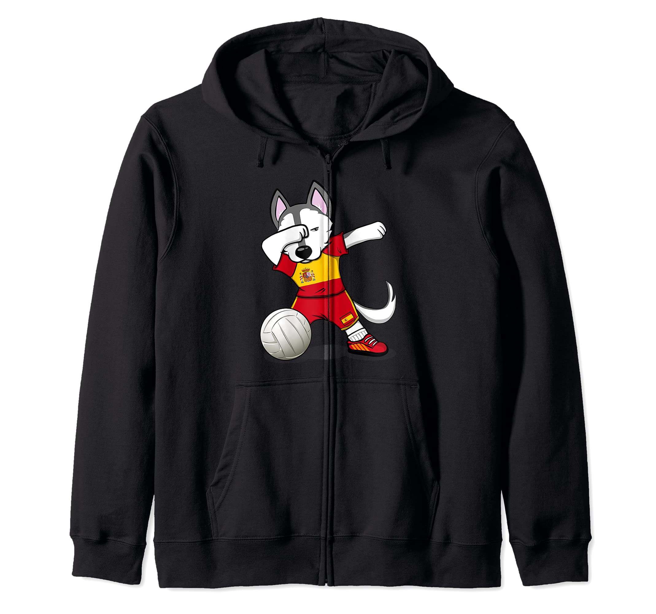 Dabbing Husky Spain Volleyball Fans Jersey - Spanish Flag Zip Hoodie