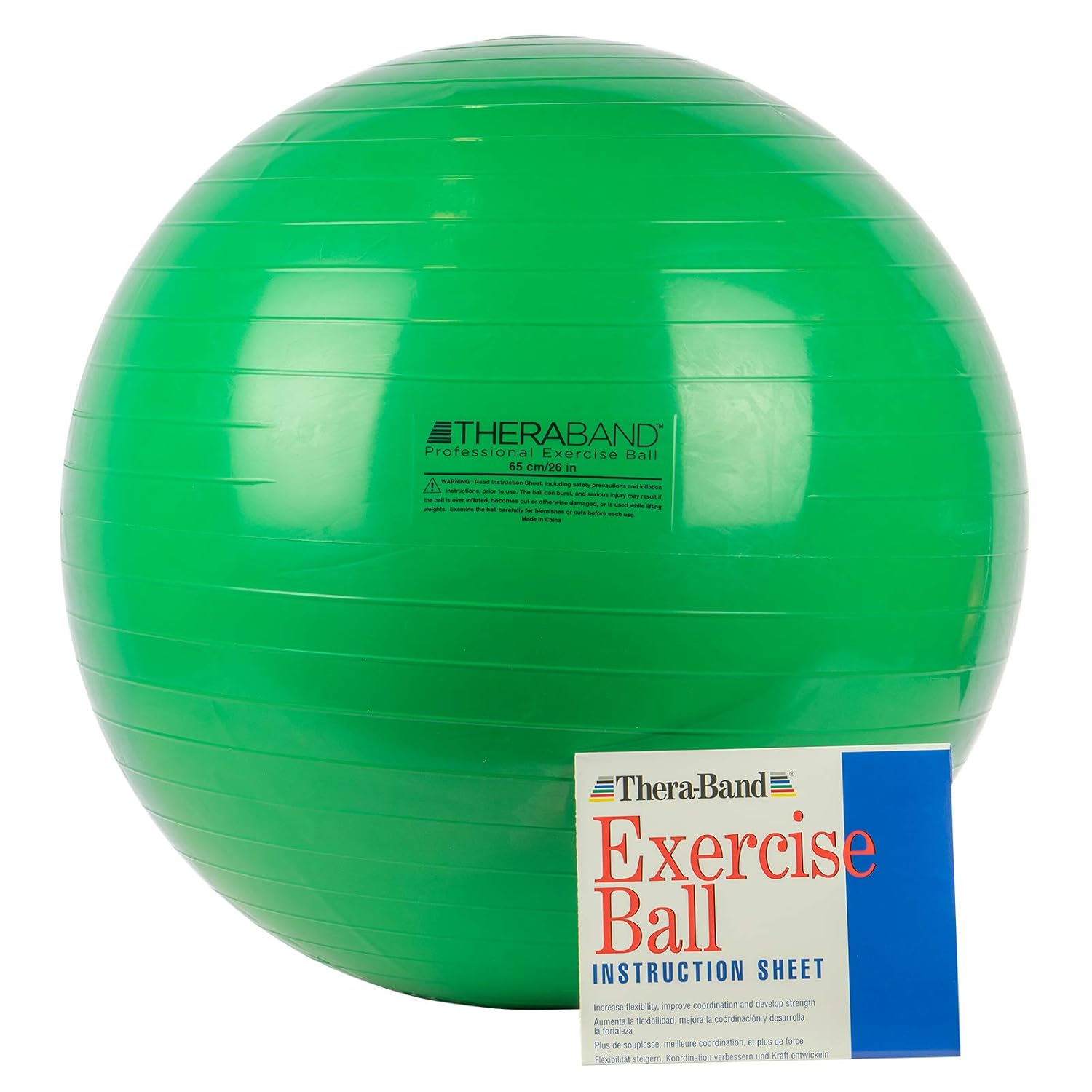 TheraBand Exercise Ball, Stability Ball with 65 cm Diameter for Athletes 5'7" to 6'1" Tall, Standard Fitness Ball for Posture, Balance, Yoga, Pilates, Core, & Rehab, Green: Industrial & Scientific