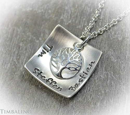 Baum des Lebens mit Namen Gravur Silberanhänger Stammbaumkette mit Namen