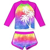 Vogseek 4-10T Girls Rashguard 2 Pieces Long Sleeve Swimsuit Swimwear with Shorts