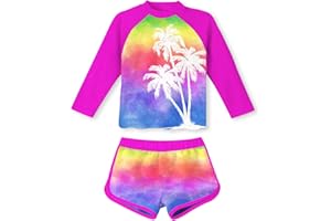 Vogseek 4-10T Girls Rashguard 2 Pieces Long Sleeve Swimsuit Swimwear with Shorts