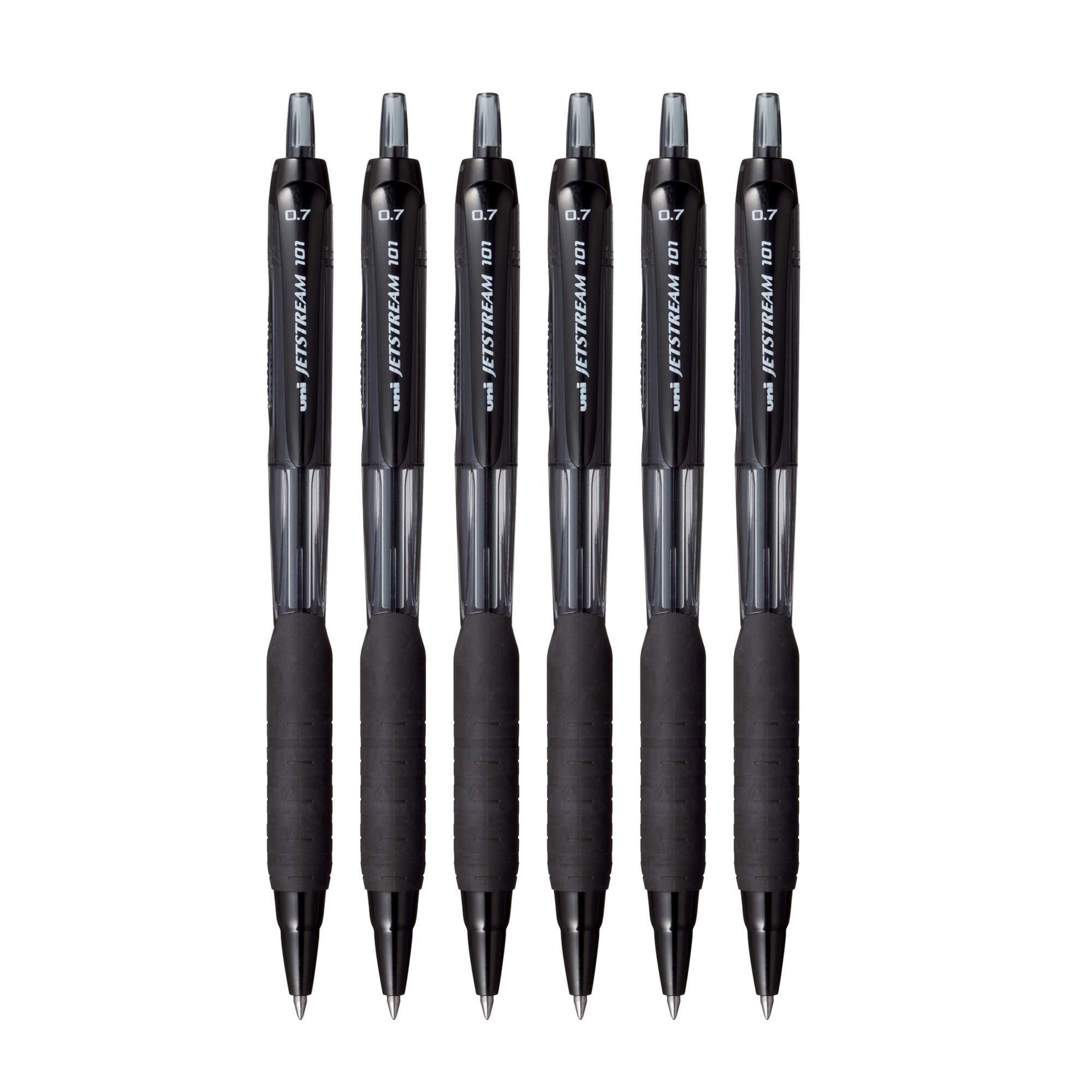 uni-ball Jetstream SXN-101-7N Retractable Rollerball Pens - 0.7mm Nib Tip - Black Ink - Pack of 6