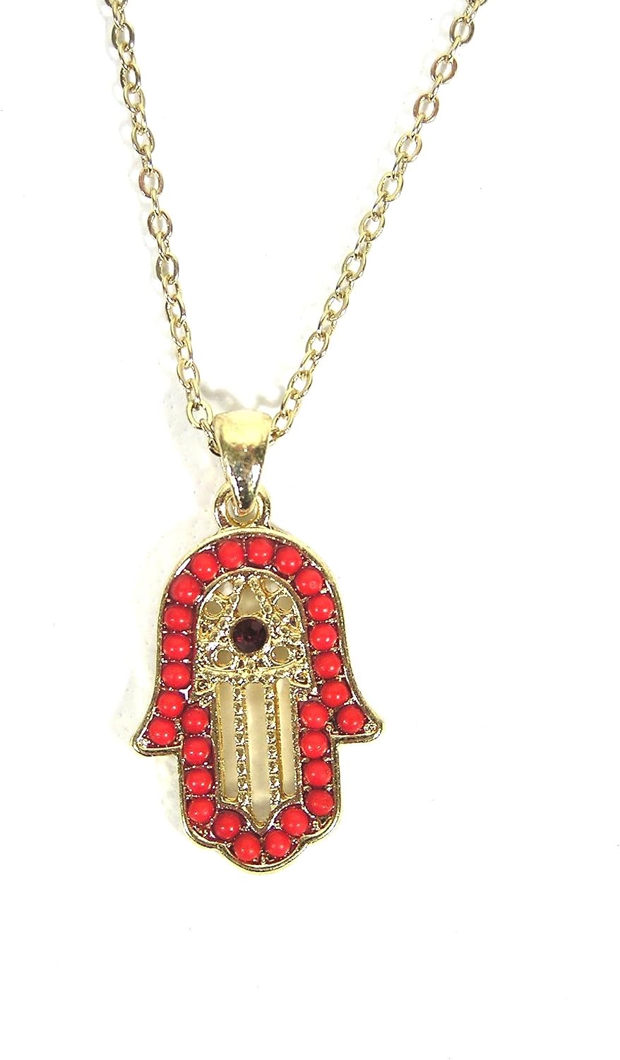 Red Hamsa Necklace Hand of Miriam Evil Eye