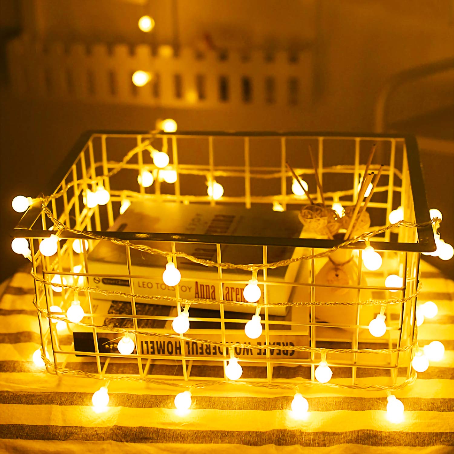 Rock Ninja Globe Fairy Lights, 6M 40Pcs LED Battery Powered String Lights, Two Mode Monochrom and Shining Decoration for Christmas Wedding Birthday Holiday Party Bedroom Indoor& Outdoor