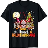 Sugar Skull Skeleton Halloween Xmas Happy Hallothanksmas T-Shirt